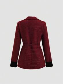 SHEIN Unity 新款秋冬季收腰千鸟格厚款修身西装外套女士新年衣服 - 紅色 - 查看 2