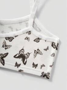 SHEIN 4 件套 Tween 女童简约舒适复古蝴蝶和波尔卡圆点图案柔软亲肤儿童/学生内衣套装