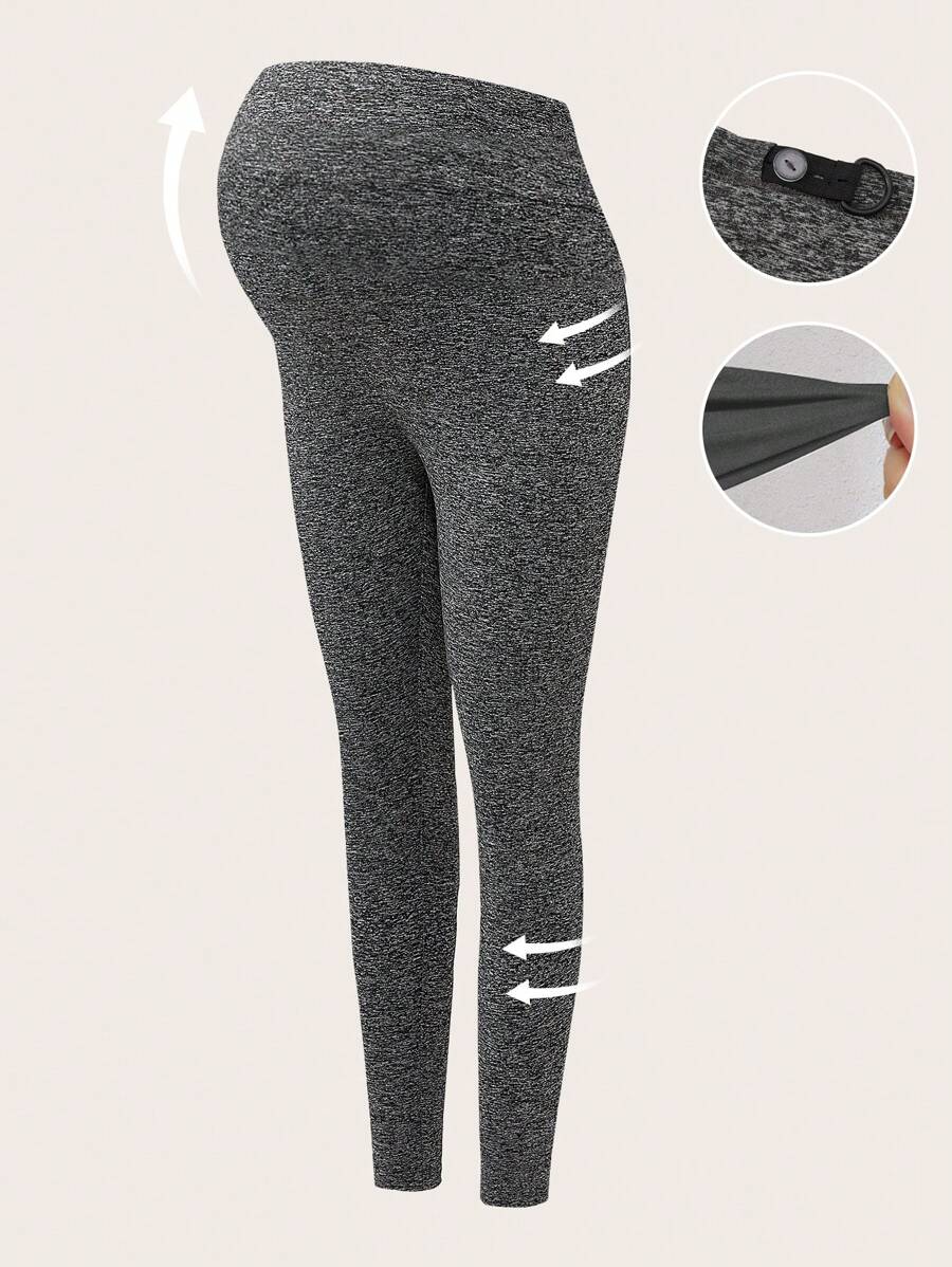 SHEIN Maternity Solid Color Adjustable Waist Casual Leggings - Grey - View 1