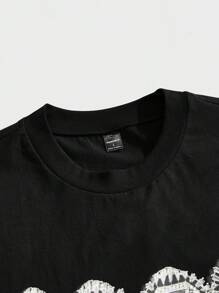 Manfinity VCAY 男式休闲 Grunge 水晶十字印花短袖 T 恤 - 黑色 - 查看 5