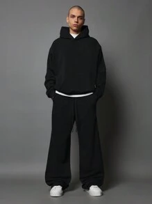 SUMWON Regular Fit Overhead Essential Hoodie & Loose Fit Baggy Sweatpants 2 Piece Set - Black - View 1