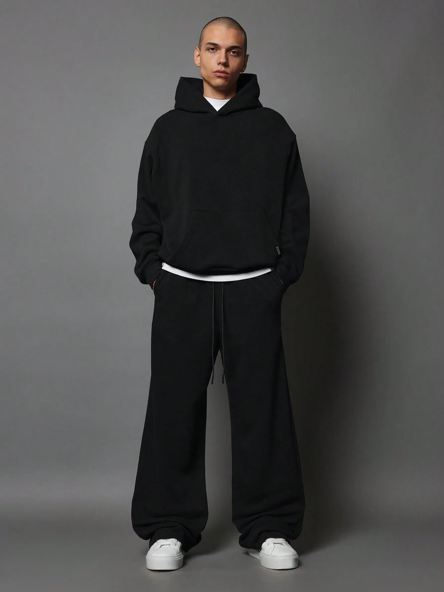 SUMWON Regular Fit Overhead Essential Hoodie & Loose Fit Baggy Sweatpants 2 Piece Set - Black - View 1