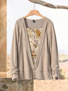 Rusticease Women Casual Floral Patchwork Crew Neck Sweatshirt For Daily Wear, Autumn Winter