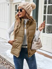 Calvaya Chaleco acolchado con cierre de cremallera y cuello alto para mujer, cálido para ropa de otoño/invierno