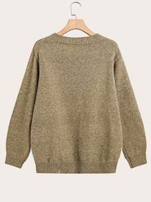 SHEIN LUNE 加大码彩色刺绣羊羔图案长袖套头衫，适合冬季 - 卡其色 - 查看 2