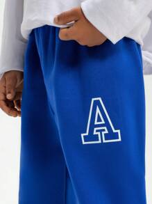 3 件套年轻男孩圣诞裤套装，时尚卷边厚实保暖内衬针织慢跑裤，休闲字母印花松紧腰长裤，适合秋冬季派对、旅行、度假 - 彩色 - 查看 6