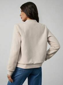 SHEIN Tall Women's Casual Solid Color Textured Fabric Warm And Comfortable Padded Coat For Winter, Tall Women - Khaki - View 2
