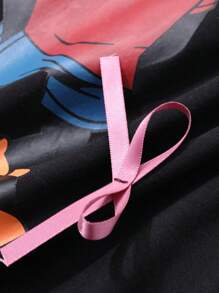 DAZY Camisón holgado con diseño de manga raglán, patrón de dibujos animados y contraste de color