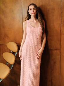 MOTF PREMIUM VESTIDO DE PUNTO CABLE CON FALSAS PERLAS - Rosa - Ver 4