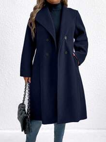 SHEIN Clasi Plus Size Women's Solid Color Turndown Collar Long Sleeve Double-Breasted Casual Jacket, Autumn/Winter