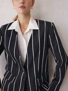 BizChic Women's Casual Commute Striped Print Blazer - Black - View 5