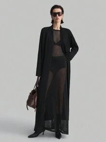 Ontre 黑色轻盈时尚百搭长款针织开衫，春季