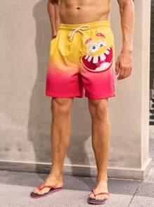 Surfspeed Men's Tie Front Ombre Print Casual Beach Pants, Everyday Wear