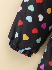 SHEIN Young Girl Winter Warm Thermal Lined Hooded Jacket With Waist Belt, Digital Heart Print, Windproof Outerwear For 4-7 Years Old - Multicolor - View 5