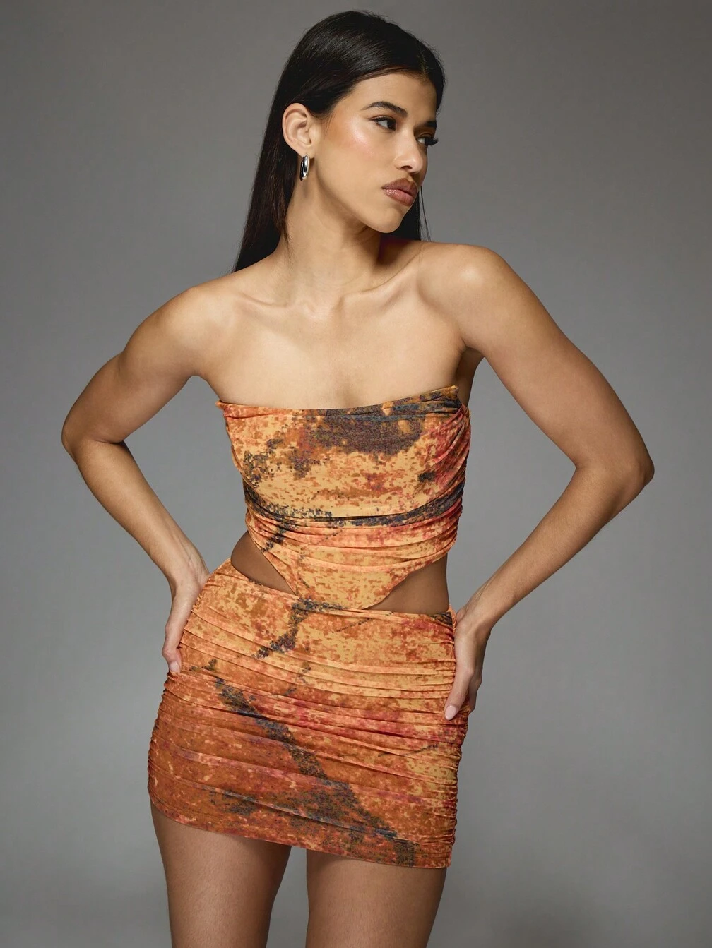 orange mesh marble print ruched bodycon dress Marble Dresses | Inc Bodycon, Pink & Blue