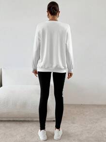 SHEIN Essnce 2 件套女式字母印花圆领运动衫和裤子休闲运动套装 - 黑與白 - 查看 2