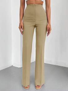 EURMUSE Solid Flare Leg Pants - Apricot - View 4