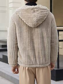 Manfinity VCAY 男士宽松针织蓬松落肩连帽外套，外出时尚保暖长袖夹克，送给朋友、丈夫、男朋友的礼物 - 杏色 - 查看 3