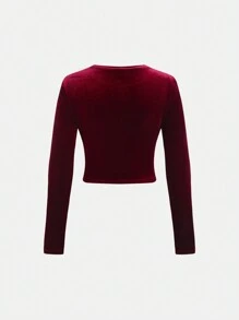 SHEIN 2pcs Tween Girl Casual Minimalist Comfy Raglan Sleeve Crew Neck Pullover Top And Mini Skirt Set - Black - View 7