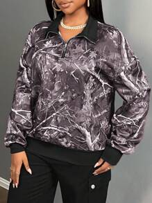 Slaydiva Sudadera con capucha de ajuste holgado con estampado de camuflaje, de estilo minimalista y casual para mujer en otoño/invierno