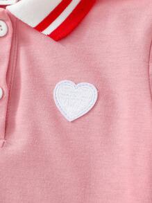 SHEIN Baby Mädchen süßes rosa Herz Muster Polokragen Langarm Rüschensaum Campuskleid, Herbst/Winter
