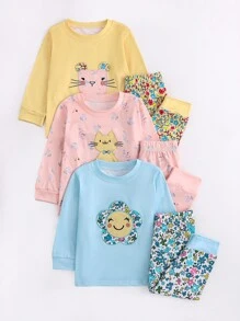 SHEIN 3 件套女孩可爱动物印花服装，时尚春秋 - 彩色 - 查看 1