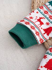 Cozy Pixies 新生男婴圣诞图案拼接长袖连体衣睡衣、休闲家居服 - 綠色 - 查看 6