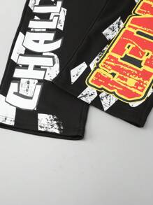 ROMWE MEN Street Life Quần nỉ thể thao lưng rút in chữ cho nam dáng rộng thoải mái - màu đen - Xem 5