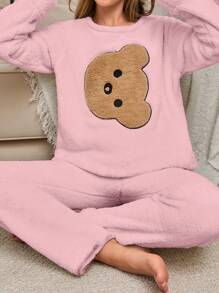 RueChic 2Pcs Pelush Animal Embroidery Detail PJ Set