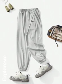 SHEIN Tween Boy Solid Color Elastic Waist Pocket Simple Casual Sweatpants - Grey - View 3