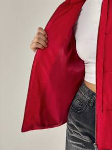 Forever 21 Women's Casual Zip-Up Stand Collar Padded Coat, Warm For Autumn/Winter - Red - View 8