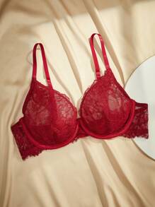 Charlaine 蕾丝衬垫钢圈泪珠胸罩，性感迷人的女士内衣 - 酒紅色 - 查看 8