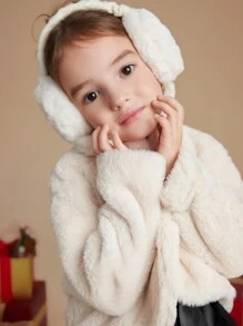 PrepCrw 年轻女孩学院风白色针织蓬松合身前扣领夹克，秋冬 - 白色 - 查看 5