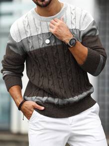 Manfinity CityGents Suéter de punto casual de uso diario con contraste de color para hombres, suéter de punto de invierno para hombres, suéter de punto de punto para hombres