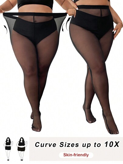 SHEIN CURVE+ Curve Plus Size Women Sheer Mesh Leggings Pantyhose