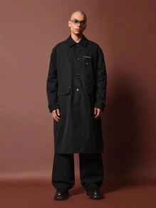 SUMWON Áo khoác Trench Coat dài quá khổ cổ điển Áo khoác ngoài hai hàng khuy Bộ sưu tập thu đông Thời trang đường phố đô thị Thiết yếu cho tủ đồ - màu đen - Xem 3