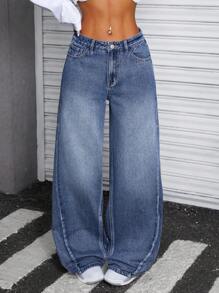 SHEIN ICON Damen Relaxed Fit Gerade Jeans in gewaschener Optik mit Taschen