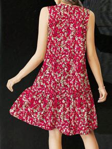 Breezaya Ditsy Floral Fără mâneci Culoare Unică Decolteu Crew Volane Tivul Rochie Casual Pentru Haine de Anul Nou