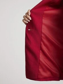 SHEIN Clasi Áo khoác vest nữ thanh lịch dài tay màu đỏ cổ chữ V thắt eo vào mùa đông, được trang trí bằng nút kim cương sáng, phù hợp cho các bữa tiệc và nhiều dịp khác - Đỏ - Xem 7