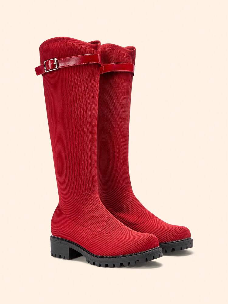 CUCCOO BASICS Women's Fashion Versatile Knee-High Riding Boots, Suitable For Halloween For Christmas And New Year Holiday Vibe Fall And Winter Valentines