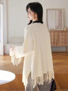 DAZY Women's Oversized V-Neck Tassel Relaxed Knit Sweater Fall