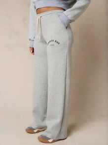 SUMWON WOMEN Sumwon 1996 Straight Leg Athletic Sweatpants Loungewear Fleece Winter Cozy Activewear Workout Gym Running Casual Comfort Fit Pants With Drawstring - Grey - View 5