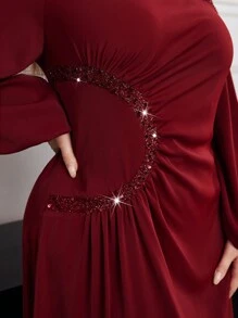 Modelyn Váy dài tay thanh lịch cổ bẻ xếp nếp màu trơn cỡ lớn cho Giáng sinh, Váy đỏ tía cỡ lớn, Váy thanh lịch cỡ lớn, Váy dạ hội dài màu đỏ cỡ lớn - Màu Đỏ Sâu - Xem 6