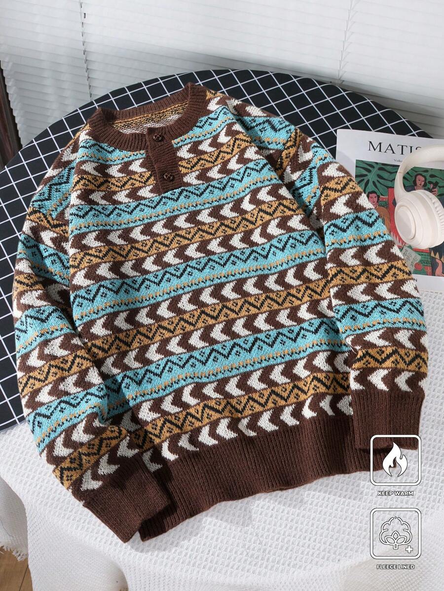 Claim Dot Men's Simple Fashionable Casual Sweater, Daily Wear - Brown - View 1