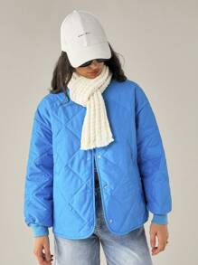 Forever 21 New Winter Peacock Blue Quilted Casual Warm Padded Long Sleeve Jacket - Teal Blue - View 5