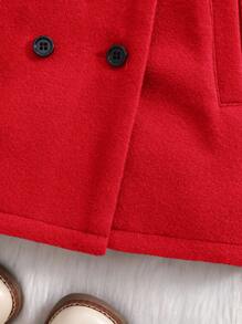 SHEIN Baby Girl Cute Red Knitted Minimalist Lapel Overcoat, Autumn/Winter