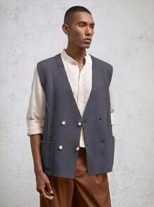 AKNOTIC Business Casual Men's Loose Fit V-Neck Knit Casual Sleeveless Vest, Suitable For Everyday Wear, For Fall Winter - Dark Grey - View 8