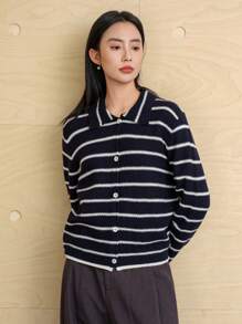 Dazy-Less Cárdigan casual de mujer con bloques de color y rayas, ropa de otoño para trabajo y casual de negocios