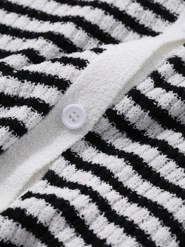 2pcs Set: Striped Contrast Color Cardigan & Camisole Women Sweater,Fall Clothes