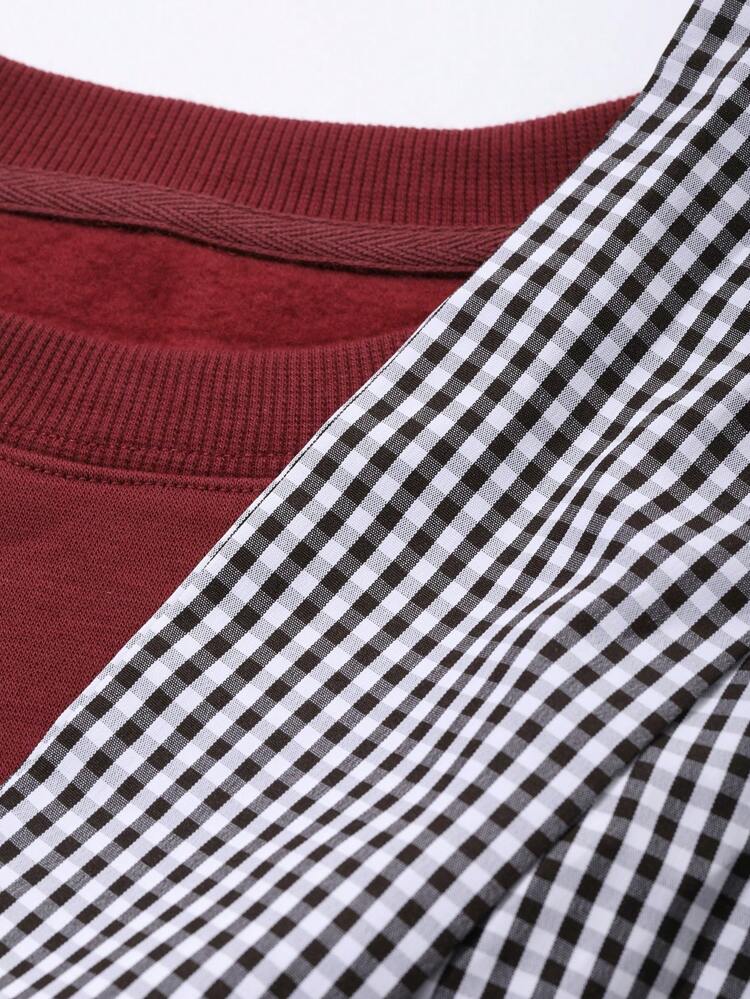 Plaid Bow Collar Loose Fit Long Sleeve Thermal Lined Women Crew Neck Sweatshirt,Fall Women Clothes Carnival